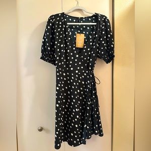 NWT Vero Moda Black White Polka Dot Wrap Henna Dress Sz L Large